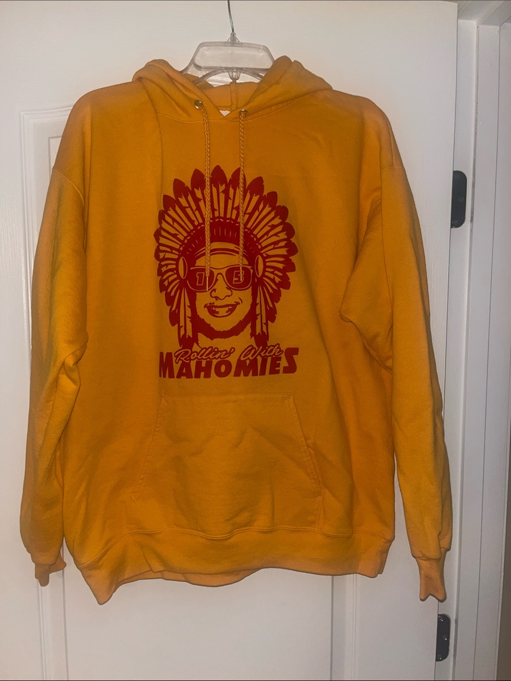 Hanes EcoSmart Hooded Sweatshirt in Golden Yellow Rollin with Mahomies (Chiefs)